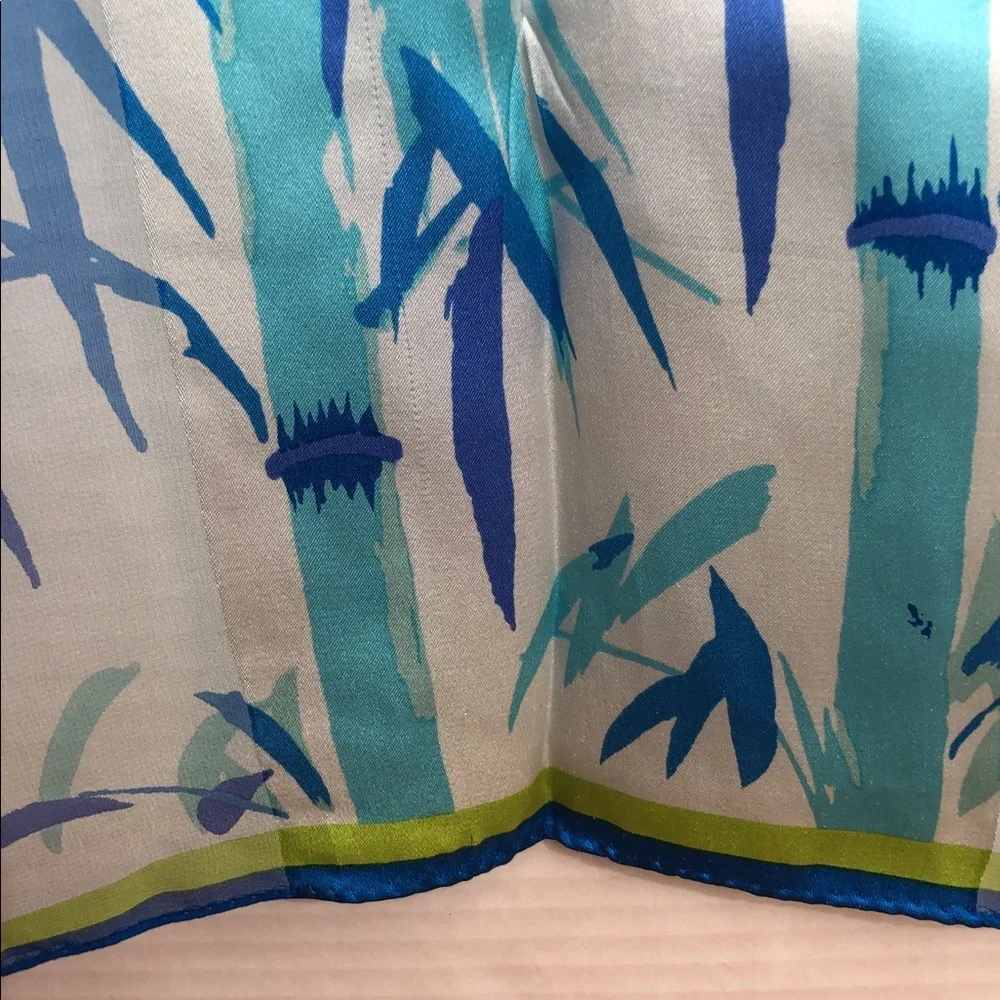 Silk Long Scarf Bamboo print Blue/ green